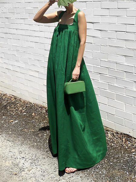 

Square Neck Vacation Plain Loose Maxi Dress, Green, Maxi Dresses