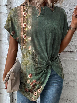 

Floral Casual Crew Neck Shirt, Green, Shirts & Blouses