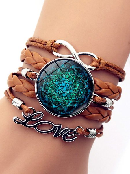 

Leather Mandala Pattern Love Alphabet Layered Bracelet Jewelry, Brown, Bracelets