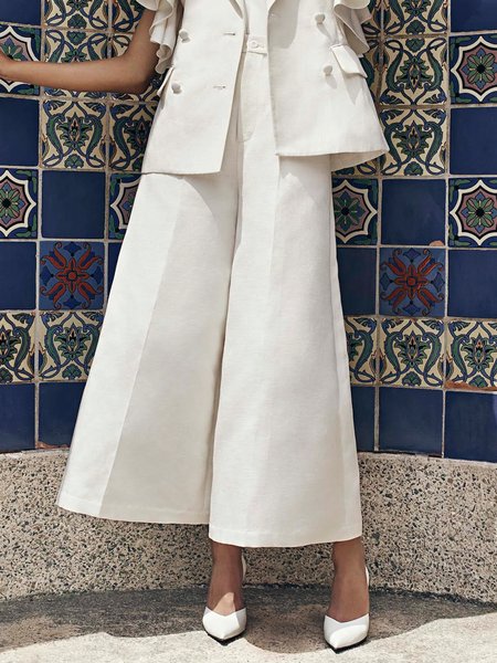 

Regular Fit Plain Urban Wide leg Pants, Off white, Pants