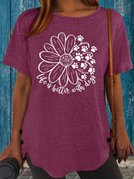 

Women's Life Is Better With Dogs Dog MomLetters Casual Loose T-Shirt, Burgundy, T-shirts