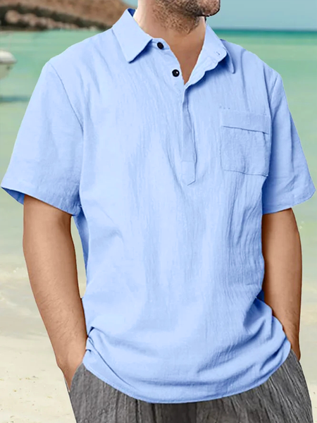

Plain Chest Pocket Short Sleeve Casual Shirt, Blue, Men Shirts