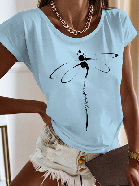 

Women Casual Dragonfly Crew Neck Loose Short Sleeve T-Shirt, Blue, Tees & T-shirts