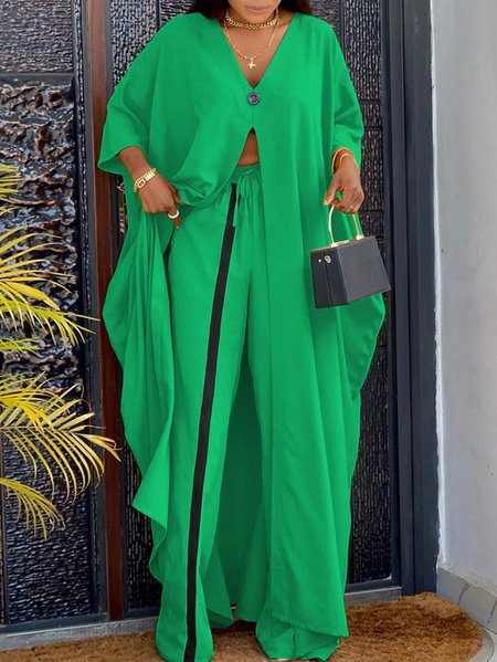 

Loose Simple Urban V Neck Plain Shirt, Green, Blouses and Shirts