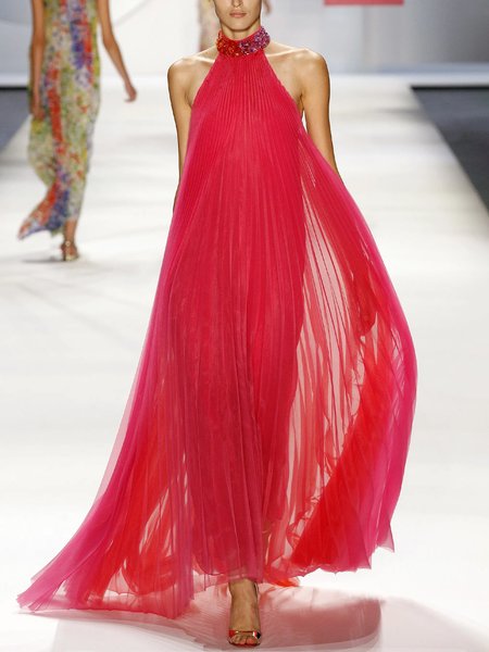 

Loose Vacation Sleeveless Plain Maxi Dress, Deep pink, Maxi Dresses