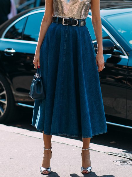 

Urban Denim Loose Plain Denim Skirt, Blue, Skirts