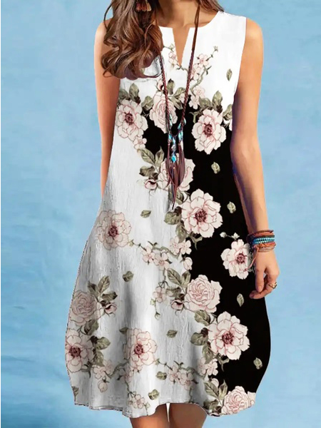 

Linen Vacation V Neck Loose Dress, White, Dresses