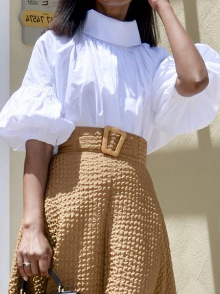 

Urban Loose Stand Collar Short sleeve Blouse, White, Blouses and Shirts