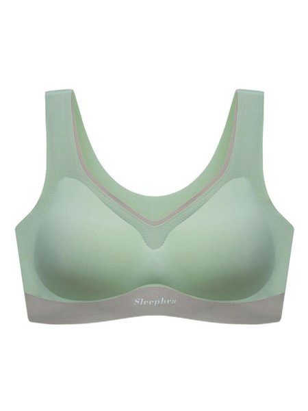 

Contrasting Color Push Up Shockproof Comfortable Seamless Latex Sports Bra, Green, Crop Bras