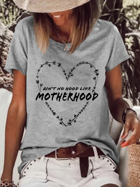 Women‘s Ain't No Hood Like Motherhood Loose Casual Crew Neck T-Shirt, Gray, T-shirts