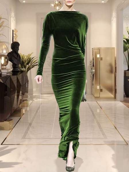 

Regular Fit Elegant Plain Long Dress Wedding, Green, Maxi Dresses