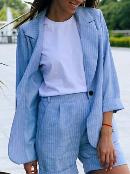 

Casual Loose Striped Lapel Collar Blazer, Blue, Blazers