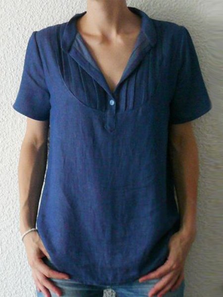 

Stand Collar Buttoned Casual Shirt, Dark blue, Tunics