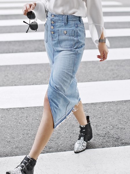

Urban Plain Regular Fit Denim Skirt, Blue, Skirts