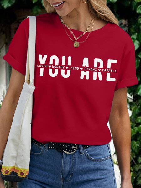 

Women's You Are loved worthy kind Strong Letters Casual T-Shirt, Red, T-shirts