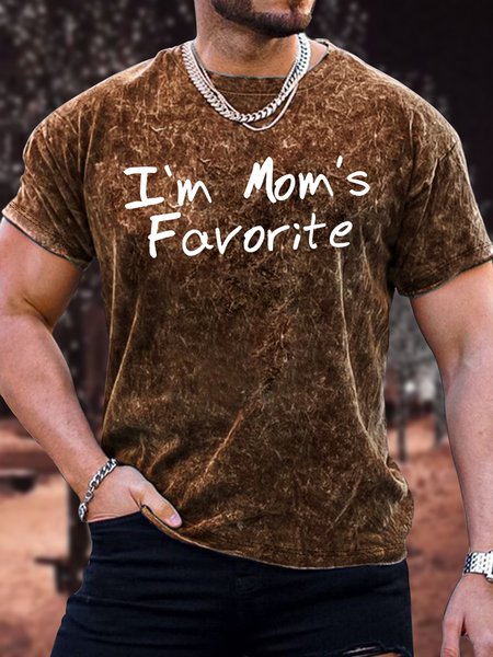 

Men's I'm Mom's Favorite Funny Graphic Printing Crew Neck Text Letters Loose Casual T-Shirt, Brown, T-shirts