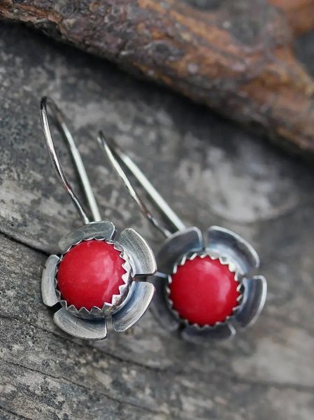 

Natural Turquoise Flower Earrings Vintage Everyday Jewelry, Red, Earrings