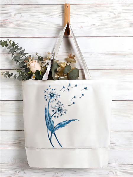 

Women's Dandelion Print Shopping Tote, White, Bags