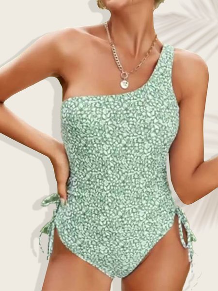 

Printing One Shoulder Polka Dots Vacation One-Piece, Green, One-Pieces