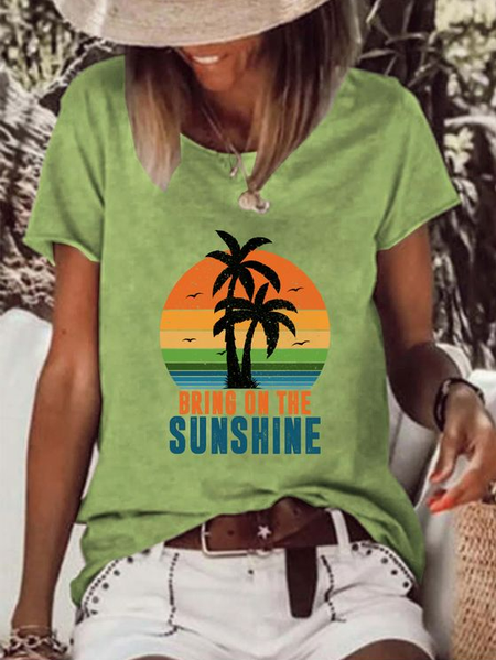 

Crew Neck Leaf Casual T-Shirt, Green, Tees & T-shirts