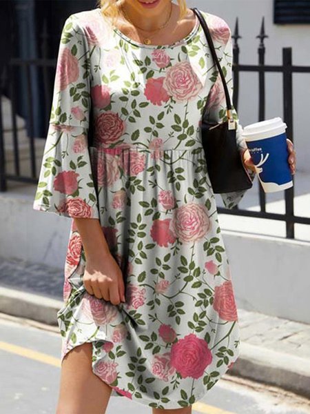 

Elegant Ruched Flare Sleeve Dress, Pink, Dresses