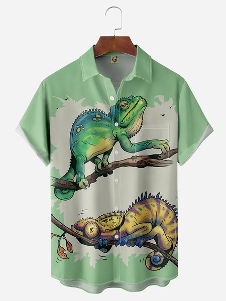 

Chameleon Chest Pocket Short Sleeves Casual Shirts, Green, Men Shirts
