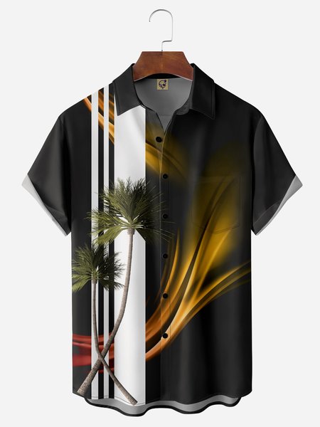 

Coconut Tree Chest Pocket Short Sleeve Bowling Shirt, Black, Men Shirts