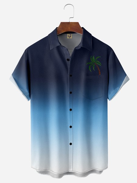

Coconut Tree Chest Pocket Short Sleeve Hawaiian Shirt, Blue, Men Shirts