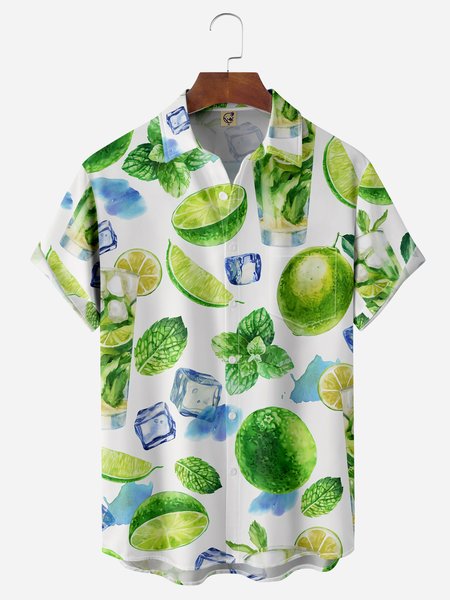 

Fruit Ice Chest Pocket Short Sleeve Hawaiian Shirt, White, Men Shirts