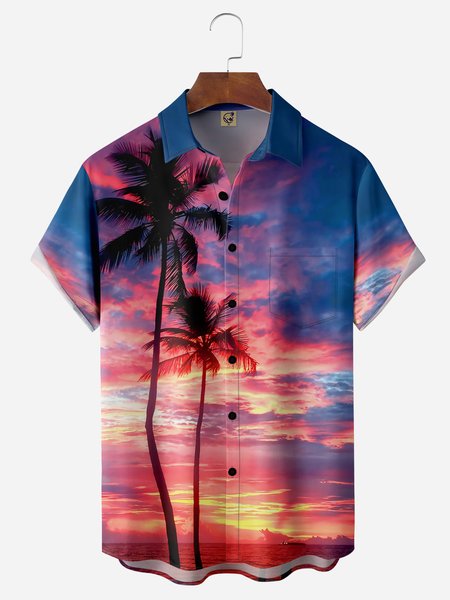 

Coconut Tree Chest Pocket Short Sleeve Hawaiian Shirt, Red, Men Shirts