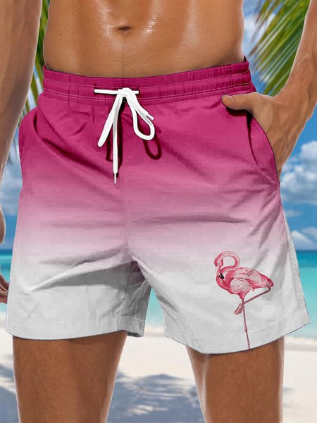 

Flamingo Drawstring Beach Shorts, Pink, Men's shorts