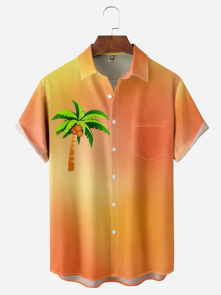 

Coconut Tree Chest Pocket Short Sleeve Hawaiian Shirt, Orange, Men Shirts