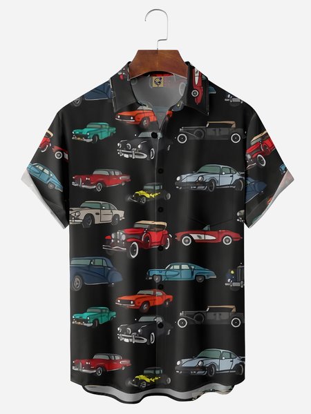 

Automotive Chest Pocket Short Sleeve Casual Shirt, Black, Men Shirts