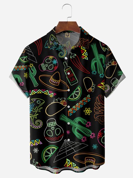 

Cinco De Mayo Chest Pocket Short Sleeve Casual Shirt, Black, Men Shirts