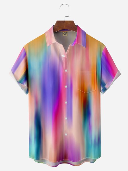 

Gradient Color Chest Pocket Short Sleeve Casual Shirt, Purple, Men Shirts