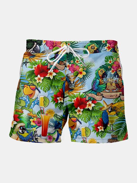 

Parrots Drawstring Beach Shorts, Green, Men's shorts