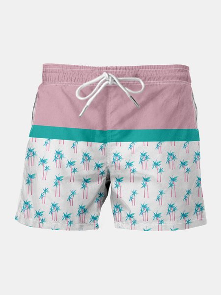 

Coconut Tree Drawstring Beach Shorts, Pink, Men's shorts