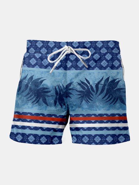 

Leaf striped Drawstring Beach Shorts, Blue, Men's shorts