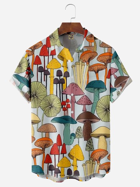 

Mushroom Chest Pocket Short Sleeve Casual Shirt, Green, Men Shirts