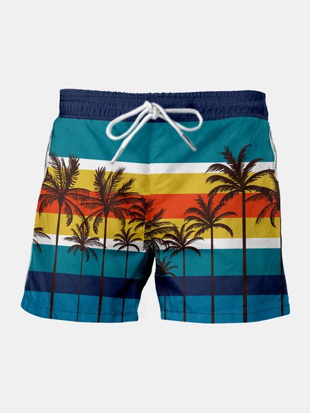 

Coconut Tree Drawstring Beach Shorts, Blue, Men's shorts