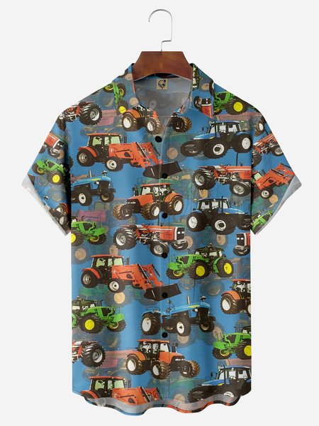 

Automotive Chest Pocket Short Sleeve Casual Shirt, Blue, Men Shirts
