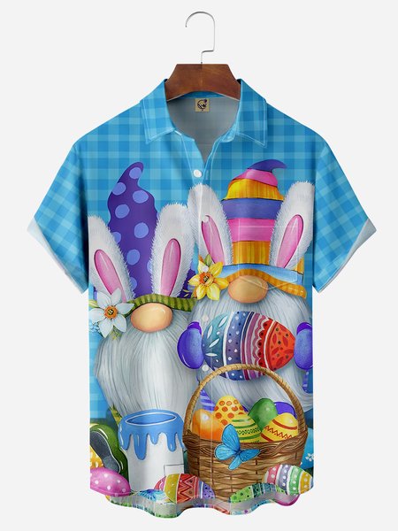 

Easter Egg Chest Pocket Short Sleeve Casual Shirt, Blue, Short Sleeve Shirts