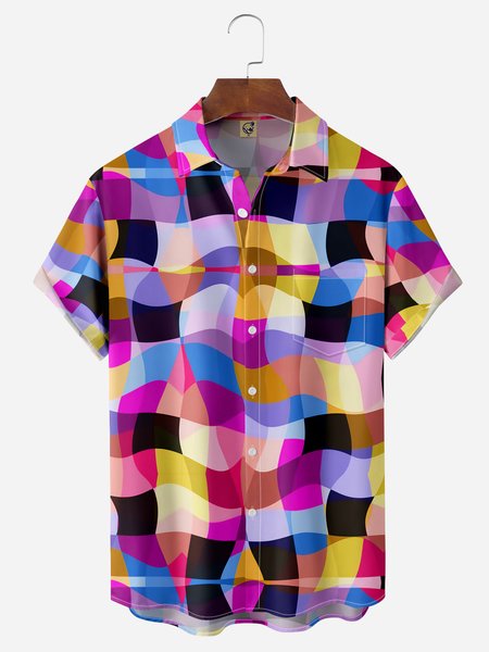 

Pop Art Chest Pocket Short Sleeve Casual Shirt, Purple, Men Shirts