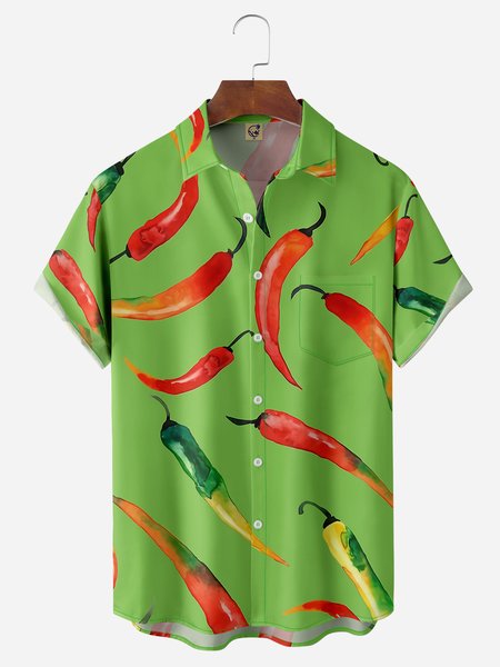

Mexican Jalapeno Chest Pocket Short Sleeve Casual Shirt, Green, Men Shirts