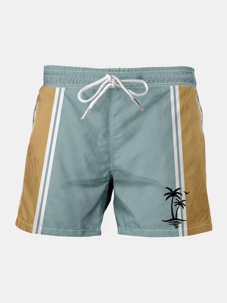 

Coconut Tree Drawstring Beach Shorts, Blue, Men's shorts