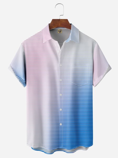 

Striped Gradient Chest Pocket Short Sleeve Casual Shirt, Blue, Men Shirts