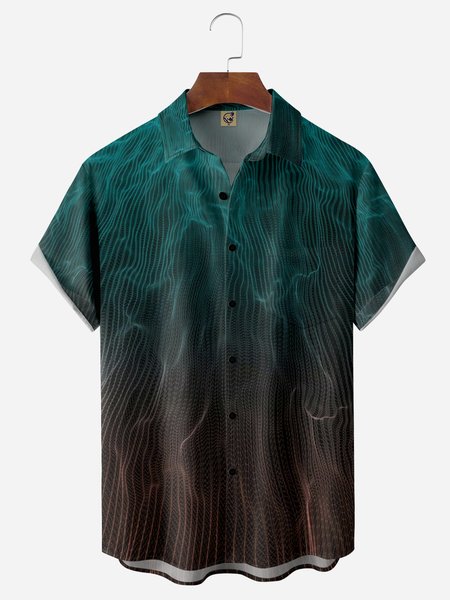 

Gradient Line Chest Pocket Short Sleeve Casual Shirt, Green, Men Shirts