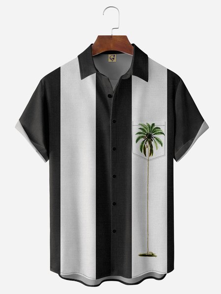 

Coconut Tree Chest Pocket Short Sleeve Bowling Shirt, Black, Men Shirts