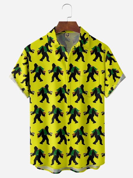 

Chimpanzees Cinco De Mayo Chest Pocket Short Sleeve Casual Shirts, Yellow, Men Shirts