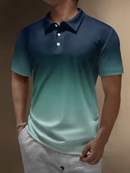 

Ombre Button Short Sleeve Polo Shirt, Lightgreen, Polo Shirts